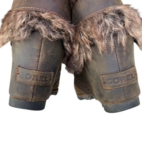 Sorel Womens Joan of Arctic Wedge Ankle Boots Size 8 Waterproof Leather Faux Fur - Picture 6 of 8